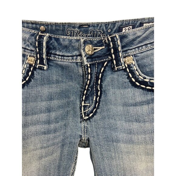 Miss Me Womens Boot Cut Jeans Size 28 Distressed Jewel Stretch Denim Y2K EUC - Picture 4 of 12